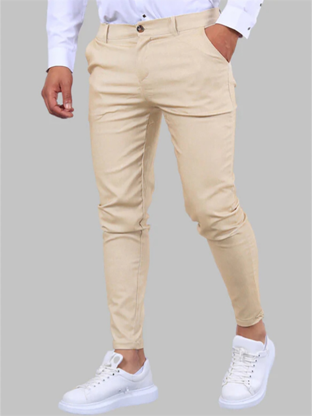 

StyleCast x Revolte Men Slim Fit Trousers, Khaki