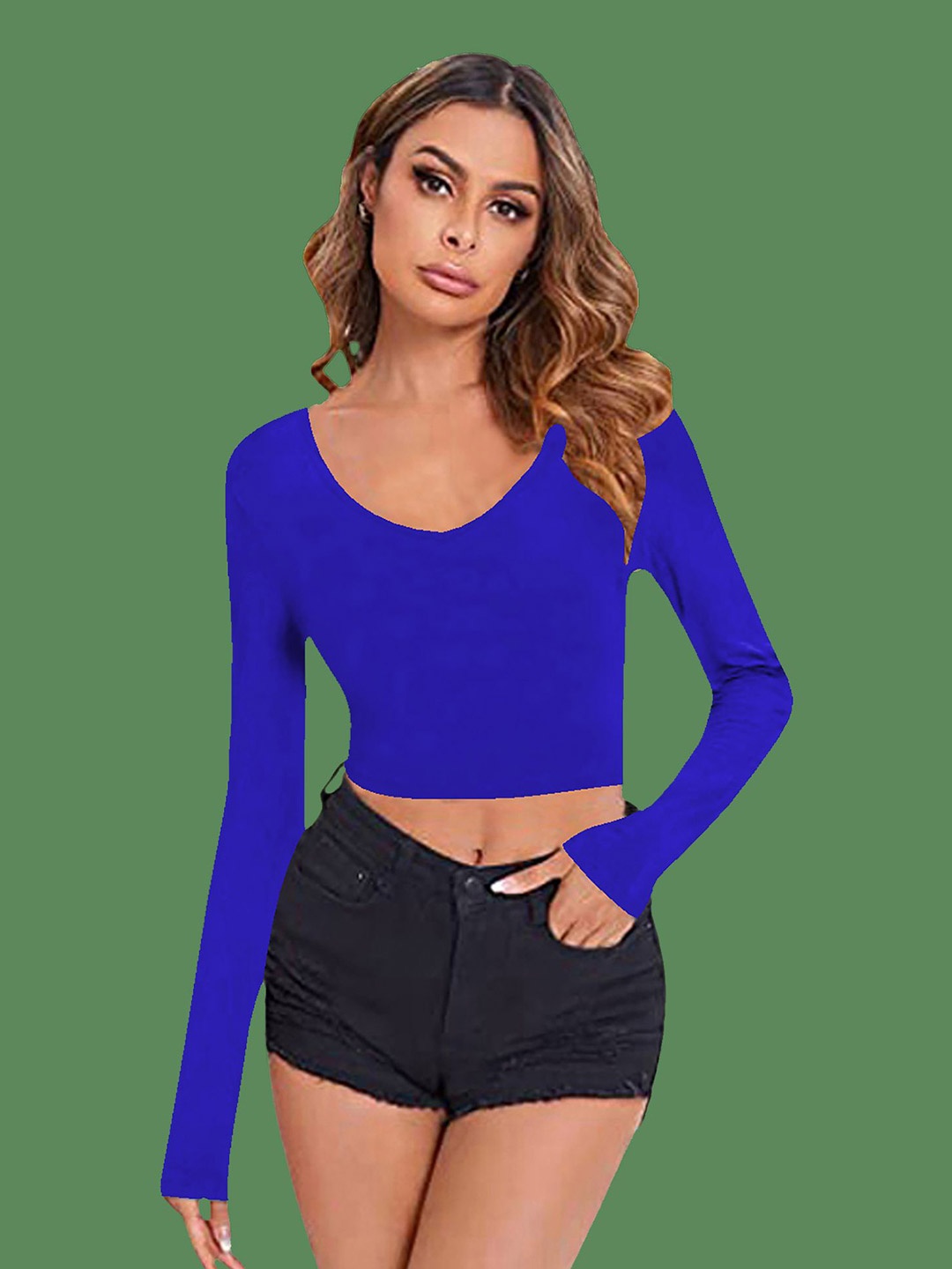 

Dream Beauty Fashion Women V-Neck Fitted Crop Top, Blue