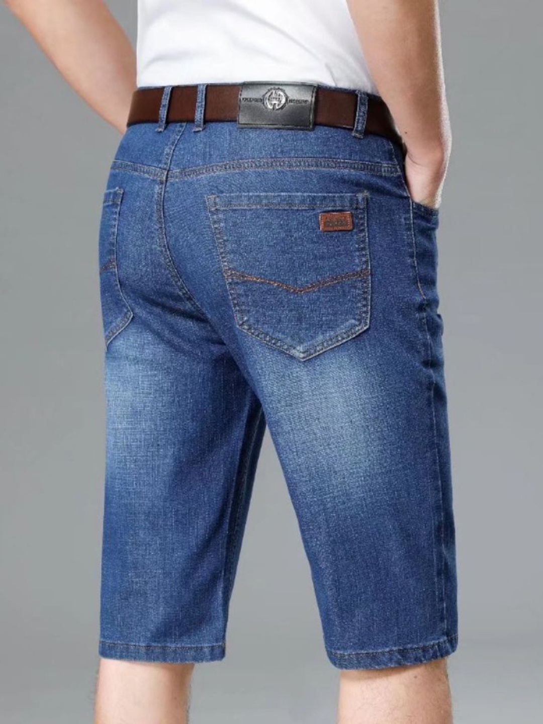 

HERE&NOW Men Slim Fit Modal Denim Shorts, Blue