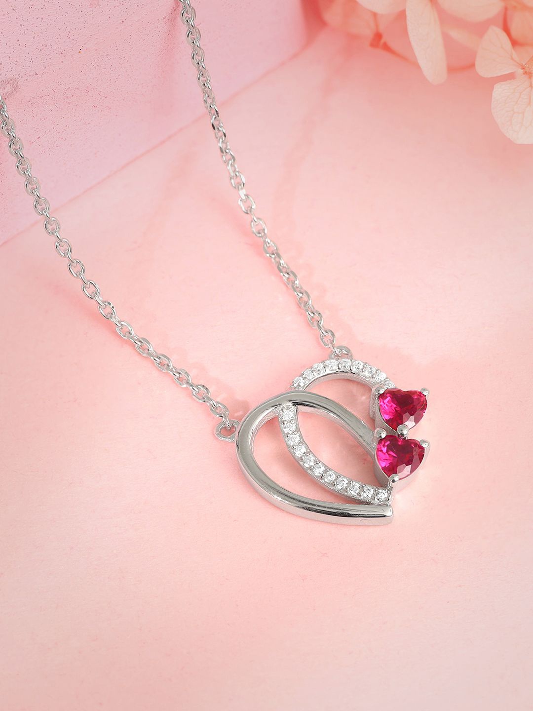 

GIVA 925 Silver Rhodium-Plated Twin Hearts Pendant With Link Chain