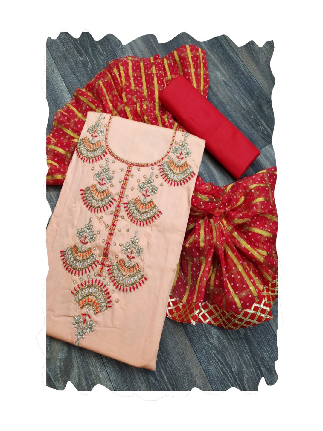 

HERE&NOW Ethnic Motifs Printed Cotton Blend Unstitched Dress Material, Pink