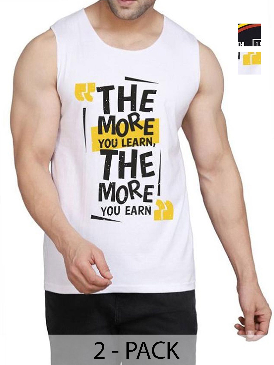 

WOOSTRO Men Pack Of 2 Typography Printed Round Neck Cotton Slim Fit T-shirts, Black