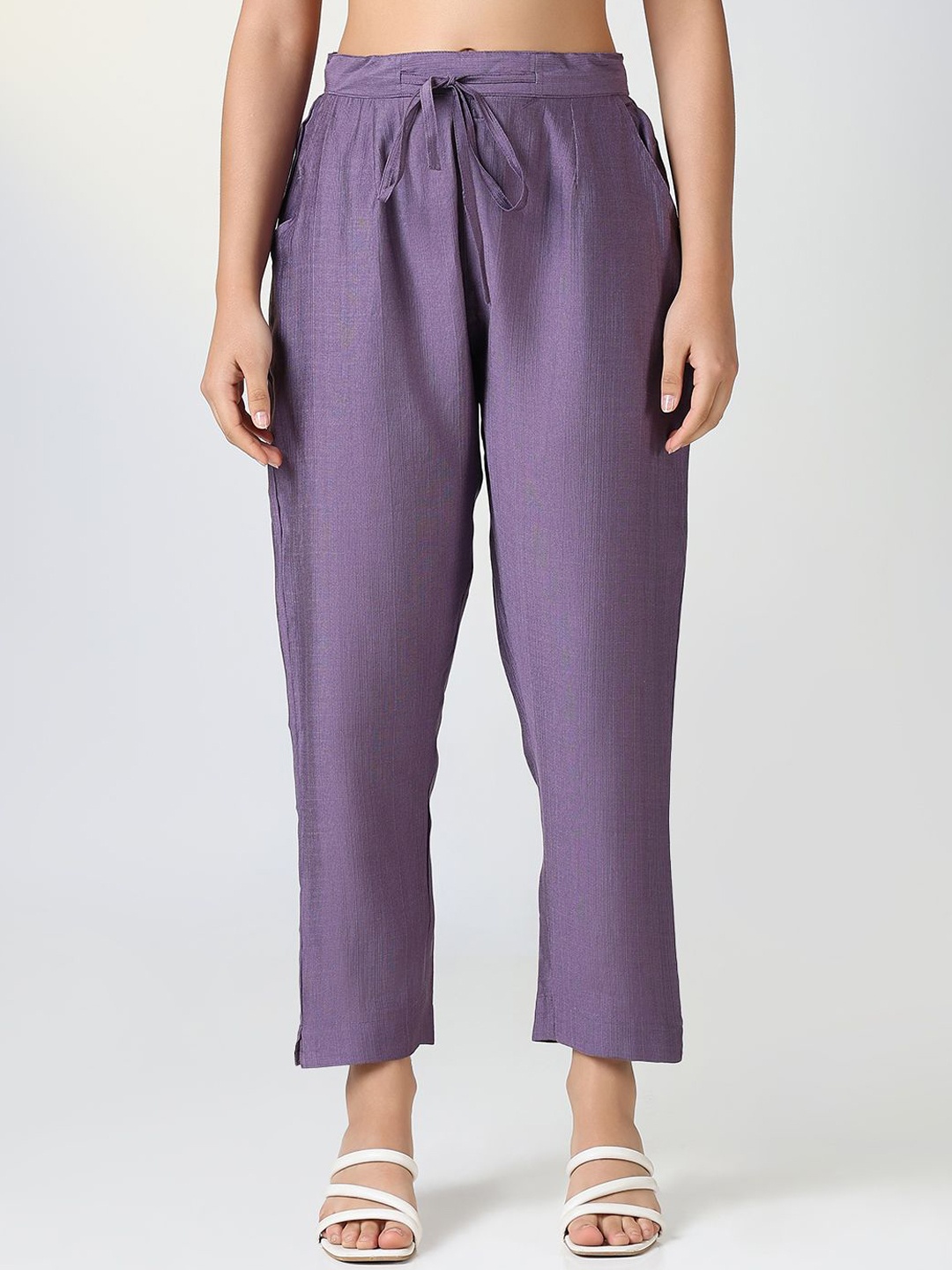 

SHOWOFF Women Custom Slim Fit Pleated Trousers, Purple
