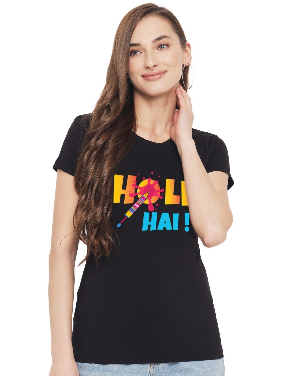 

FFLIRTYGO Women Graphic Printed Round Neck Cotton T-shirt, Black