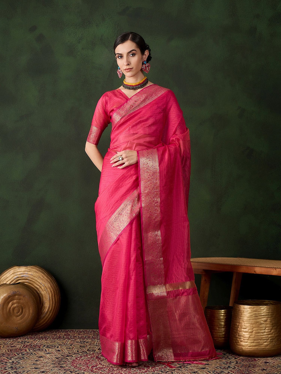 

HERE&NOW Zari Organza Saree, Pink
