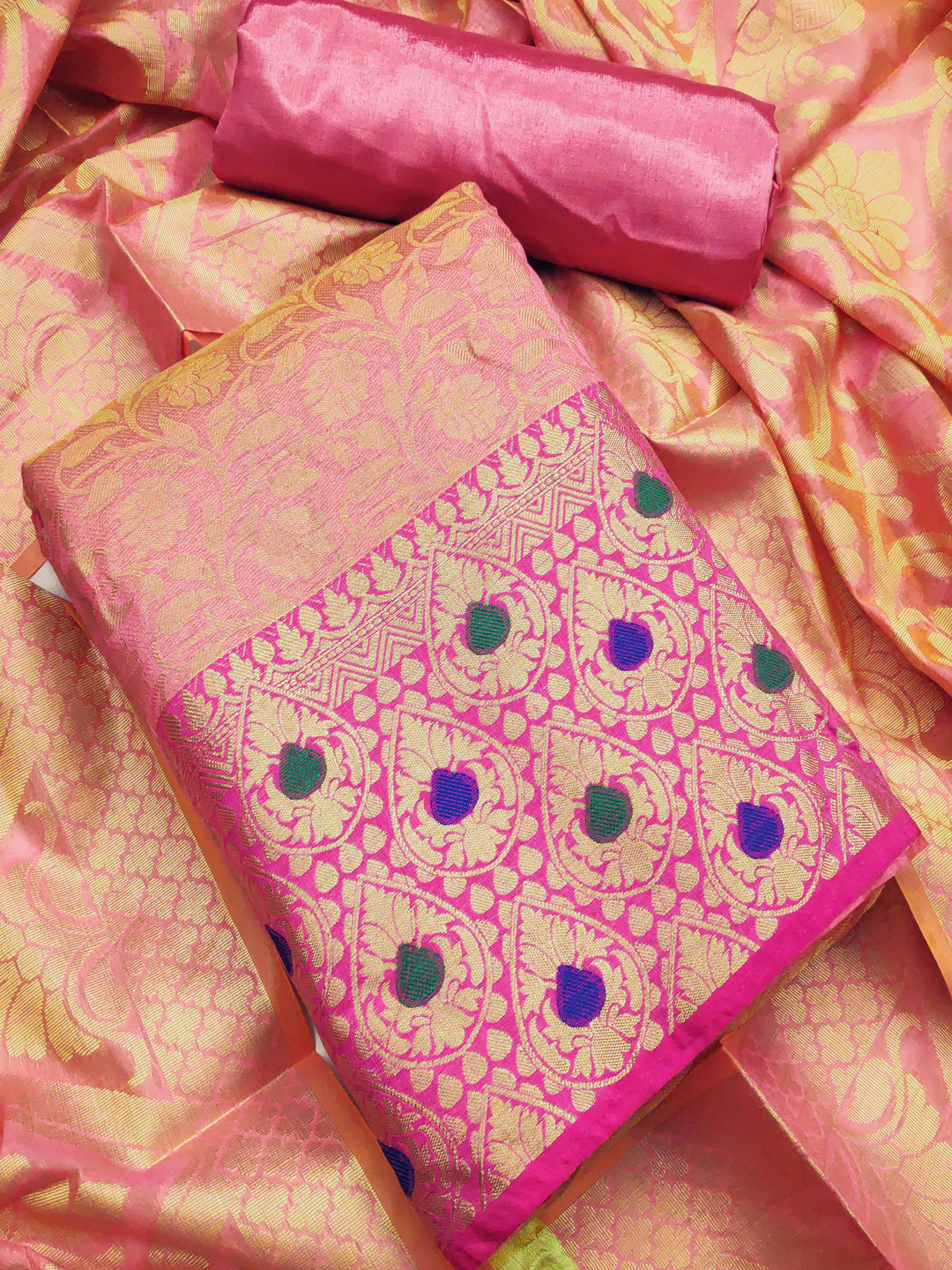 

HERE&NOW Ethnic Motifs Printed Unstitched Dress Material, Pink
