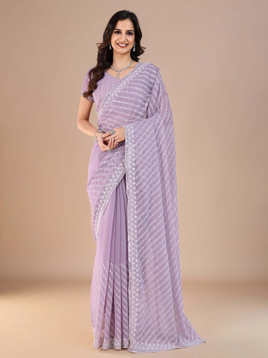 

Anouk Embellished Sequinned Silk Blend Saree, Lavender