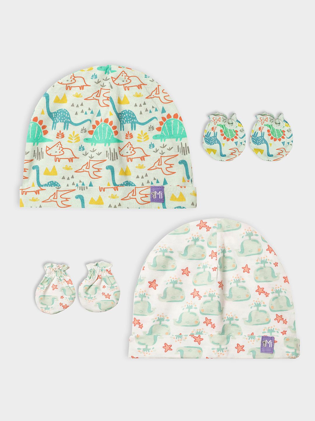 

MiArcus Kids Pack of 2 Cotton Printed Cap & Mitten Set, Green