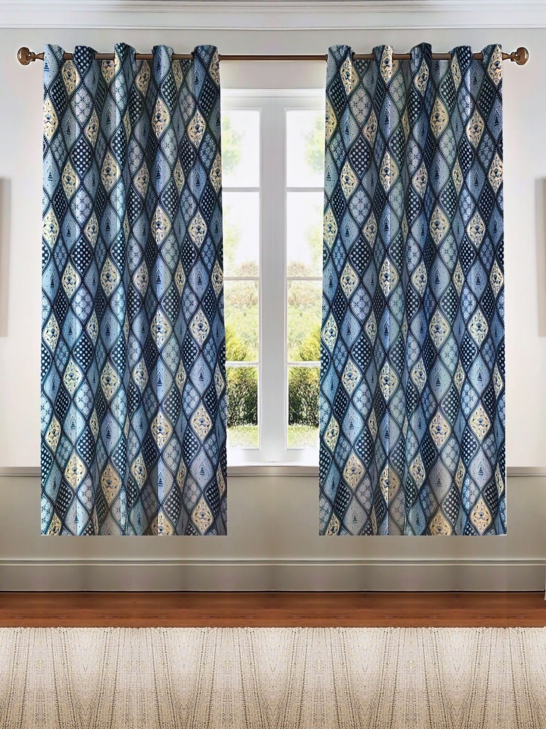 

Kanodia Poly Fab Blue & White 2 Pieces Ethnic Motifs Printed Room Darkening Door Curtains