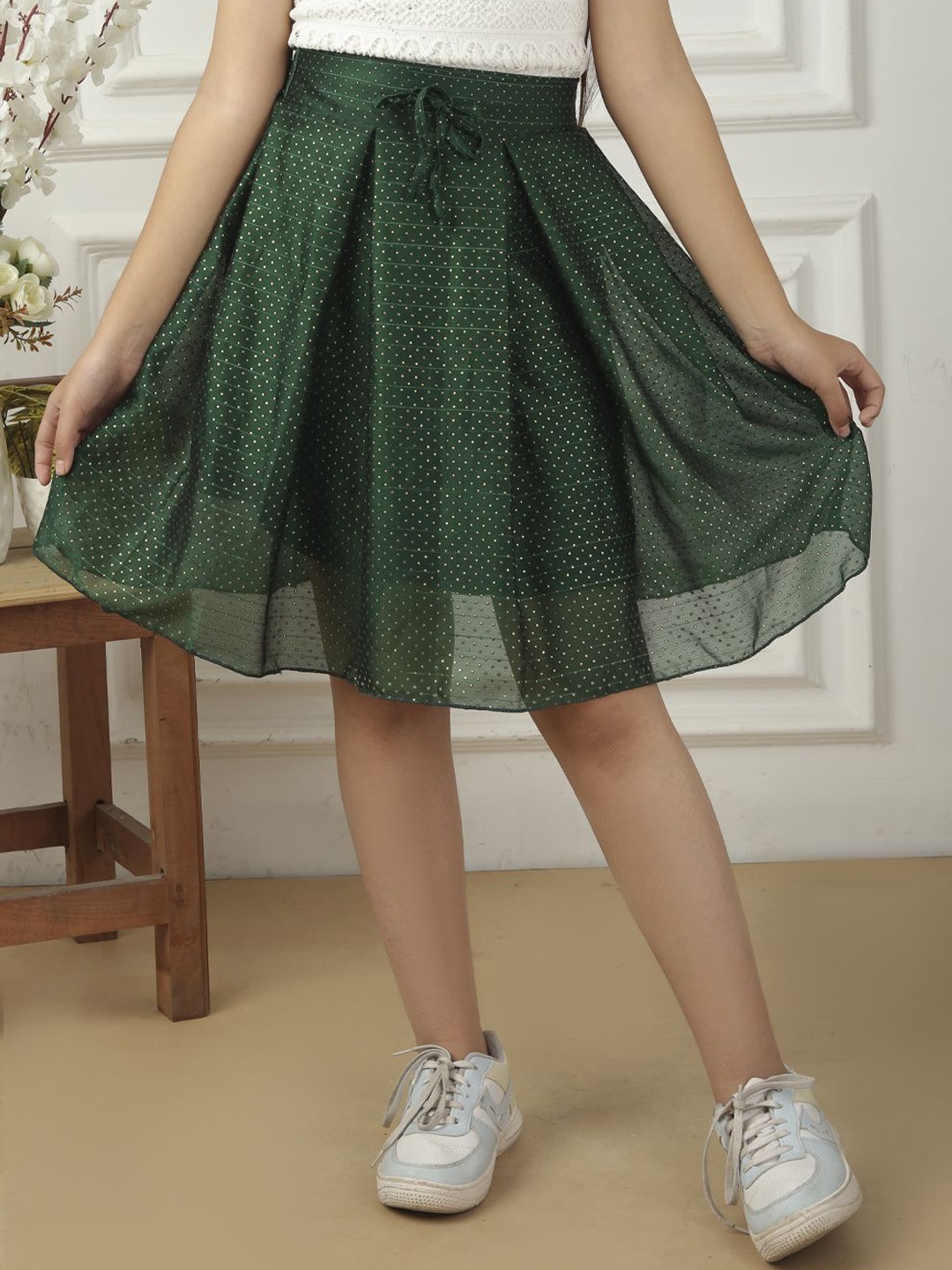 

BAESD Girls Foil Printed Knee-Length Skirt, Green