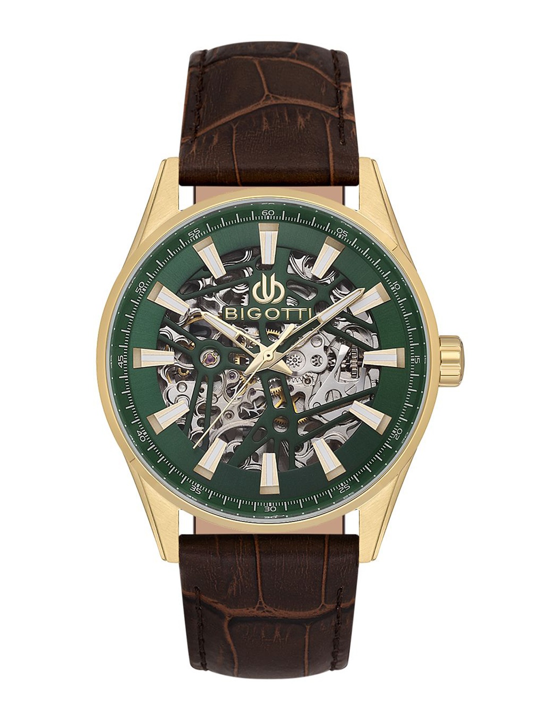 

BIGOTTI Men Skeleton Dial & Stainless Steel Bracelet Style Straps Analogue Watch BG.1.10595-4, Green