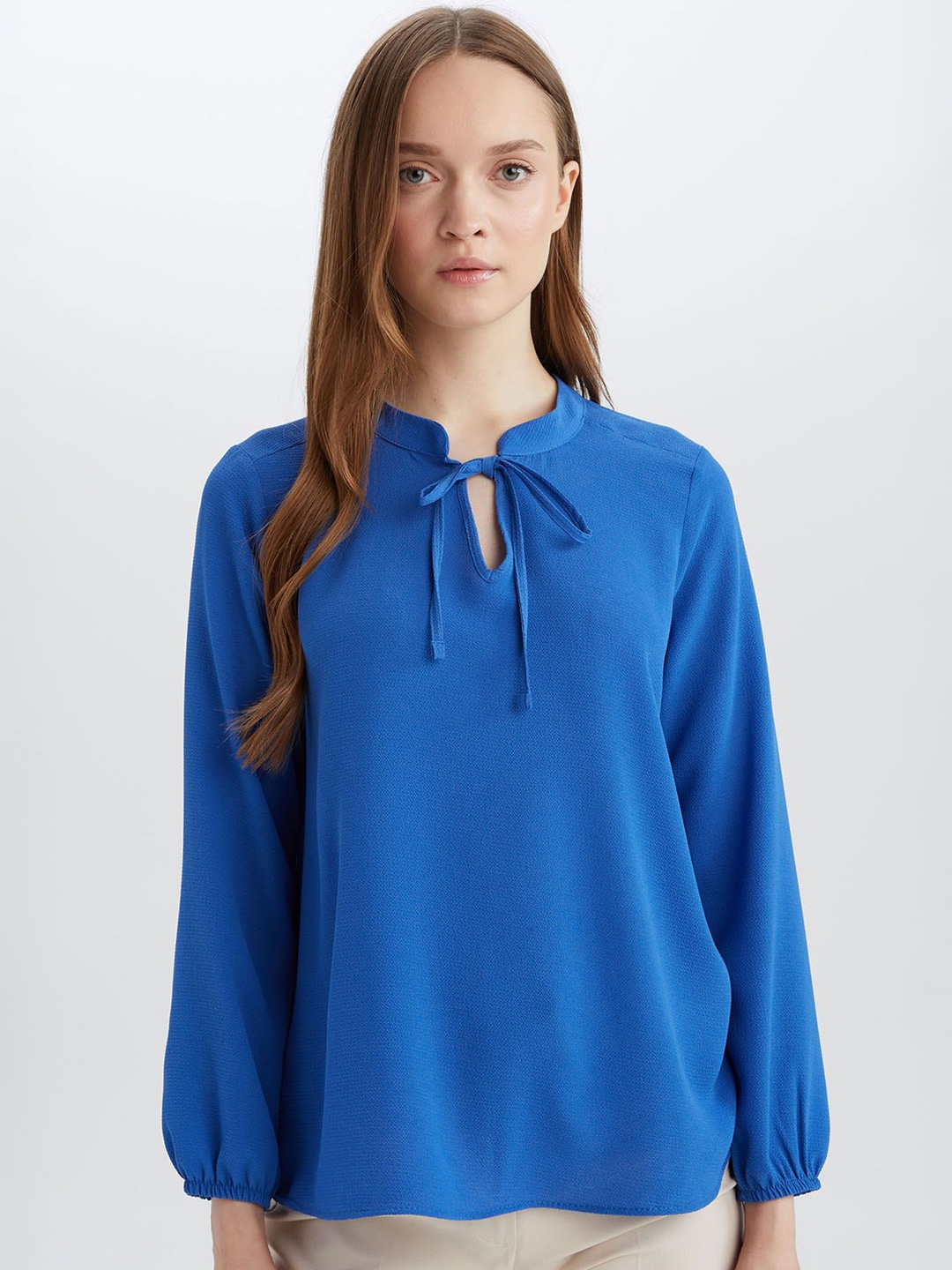 

DeFacto Women Tie-Up Neck Puff Sleeves Top, Blue