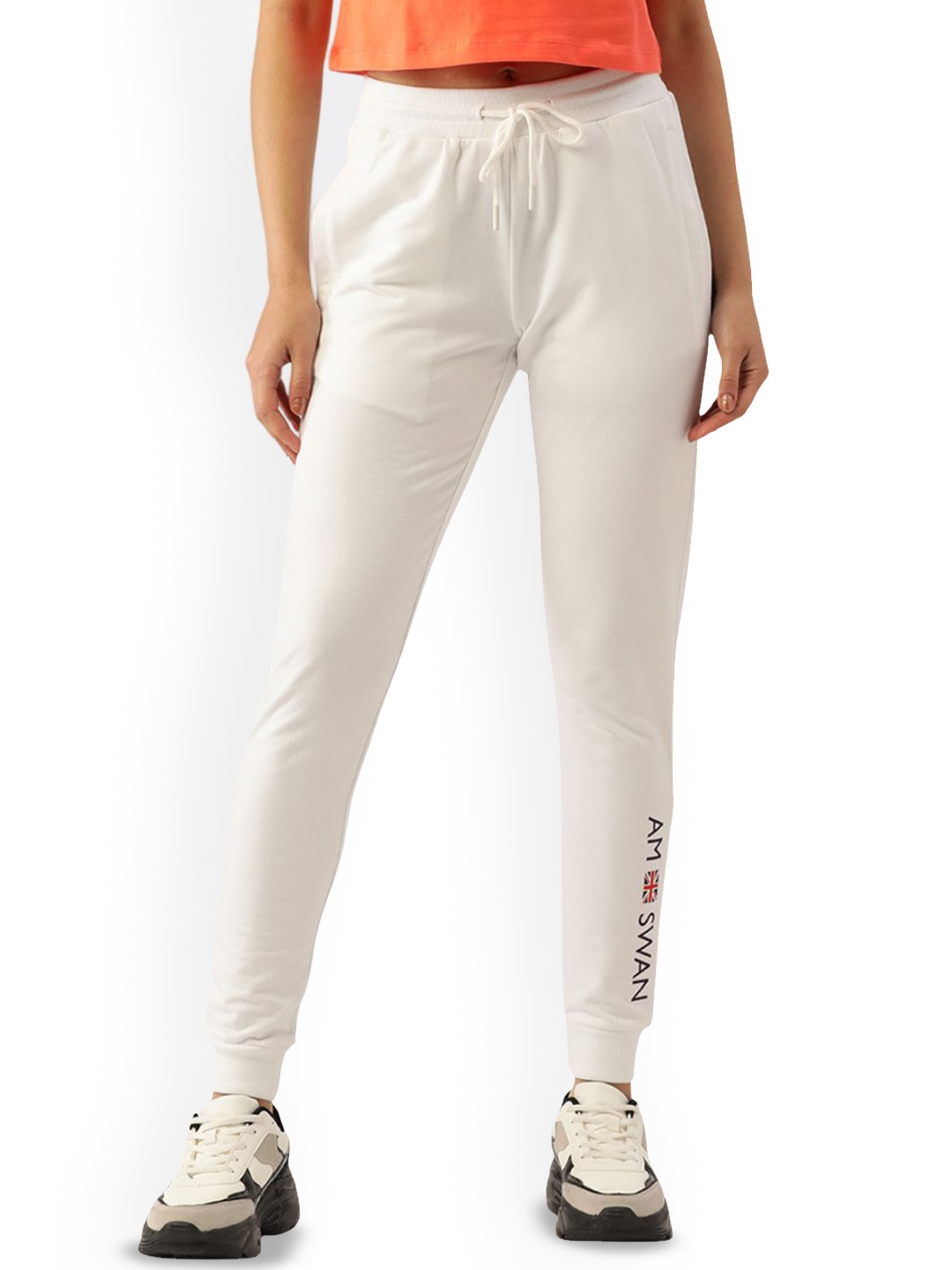 

AMSWAN Women Printed Cotton Mid Rise Track Pant, White