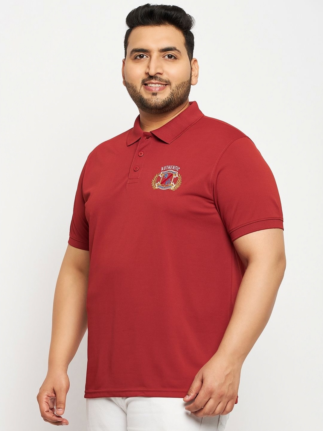 

AUXAMIS Men Plus Size Solid Polo Collar Cotton T-shirt, Red
