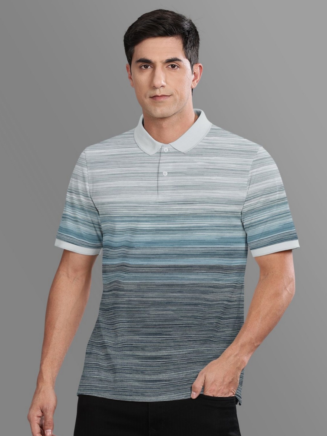 

BULLMER Men Striped Polo Collar Cotton T-shirt, White