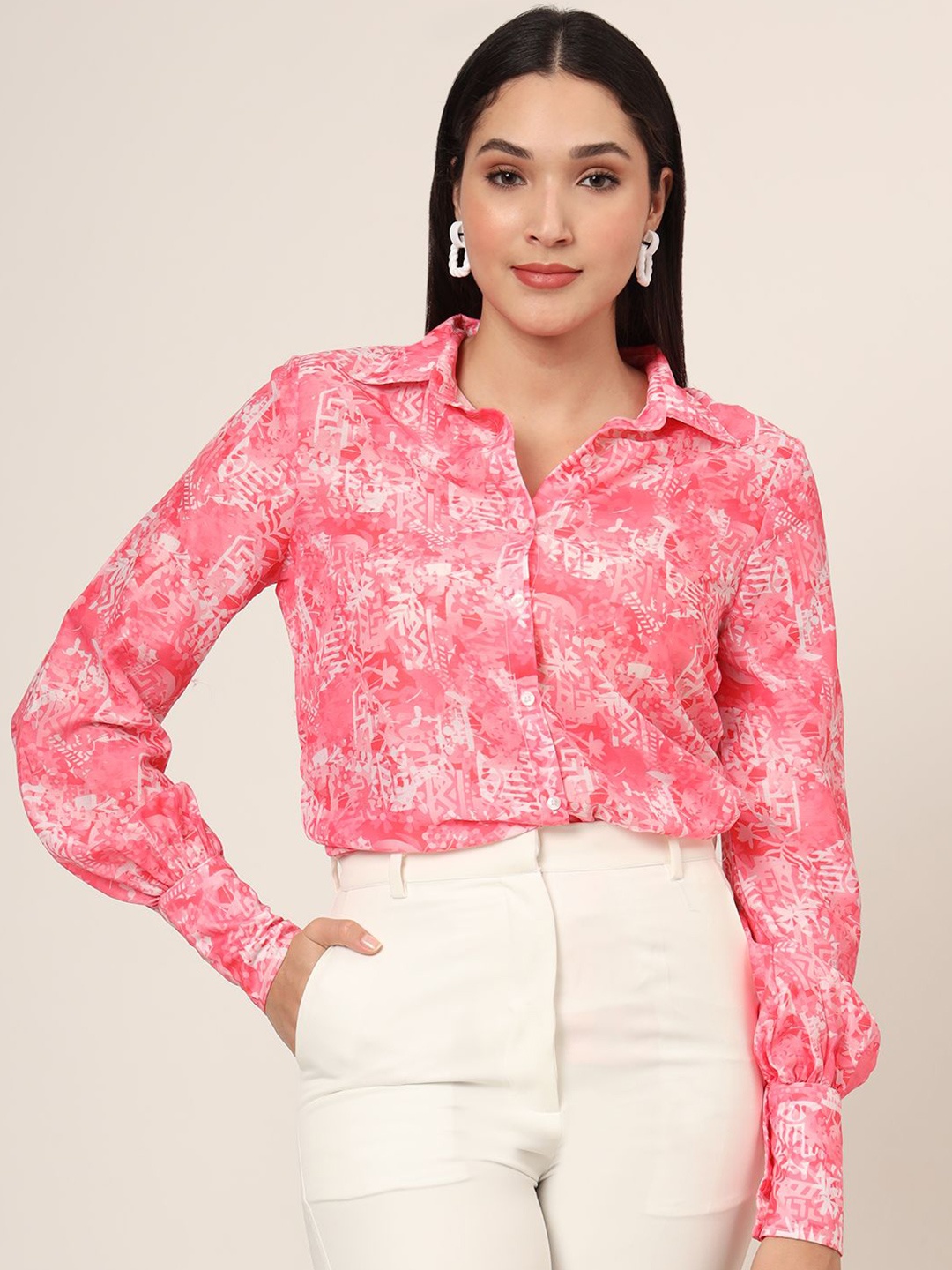 

AMSWAN Women Comfort Opaque Printed Casual Shirt, Pink