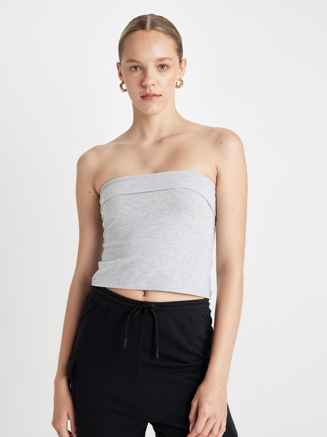 

DeFacto Cotton Tube Crop Top, Grey