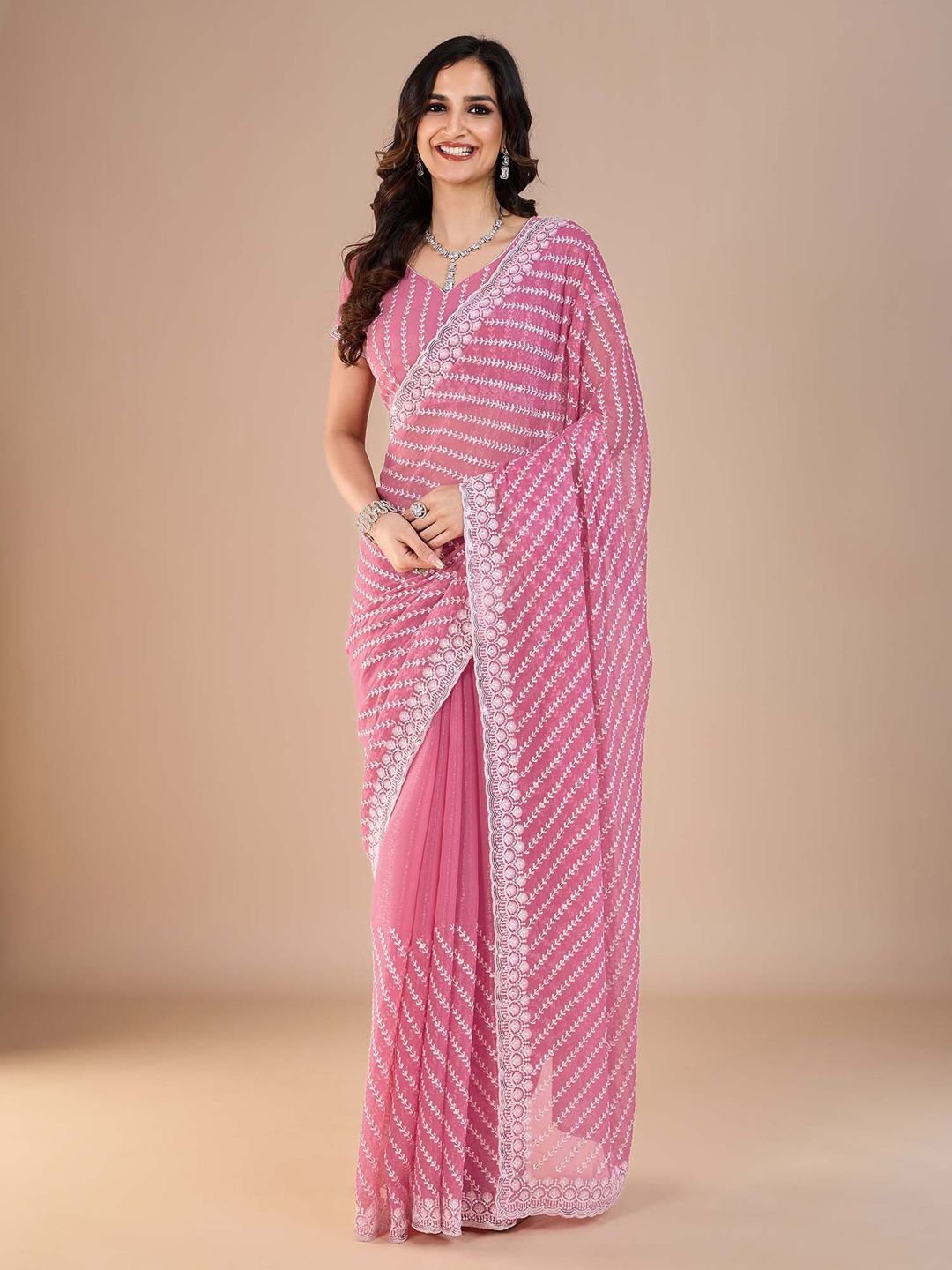 

Anouk Floral Sequinned Saree, Mauve