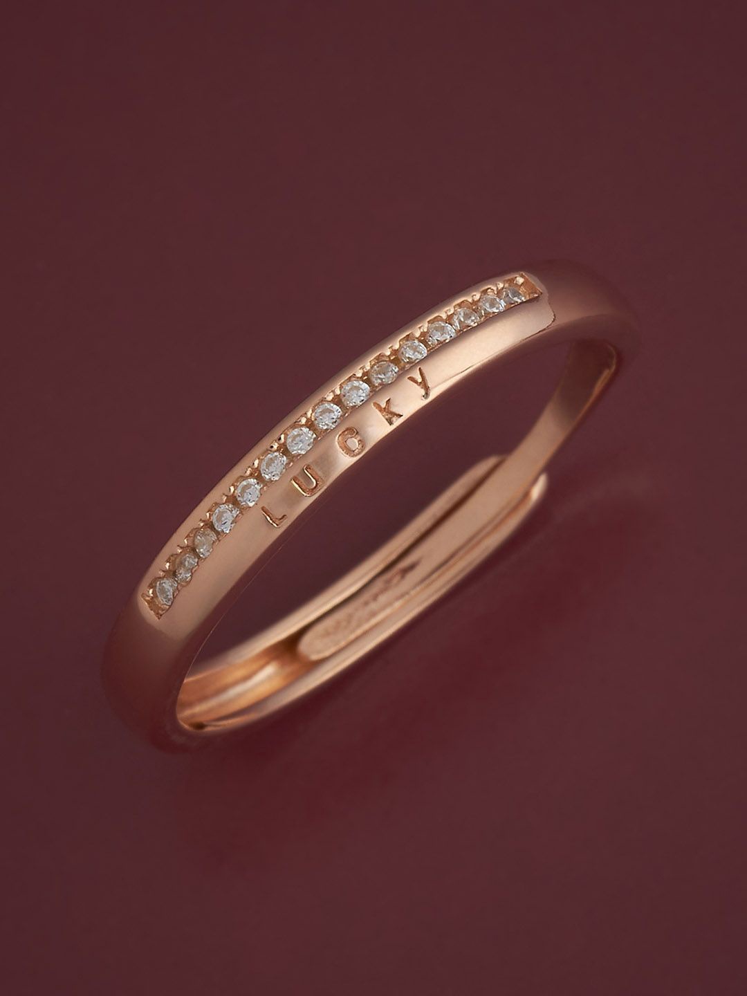 

Kushal's Fashion Jewellery Sterling Silver Rose Gold-Plated CZ Studded Temple Finger Ring