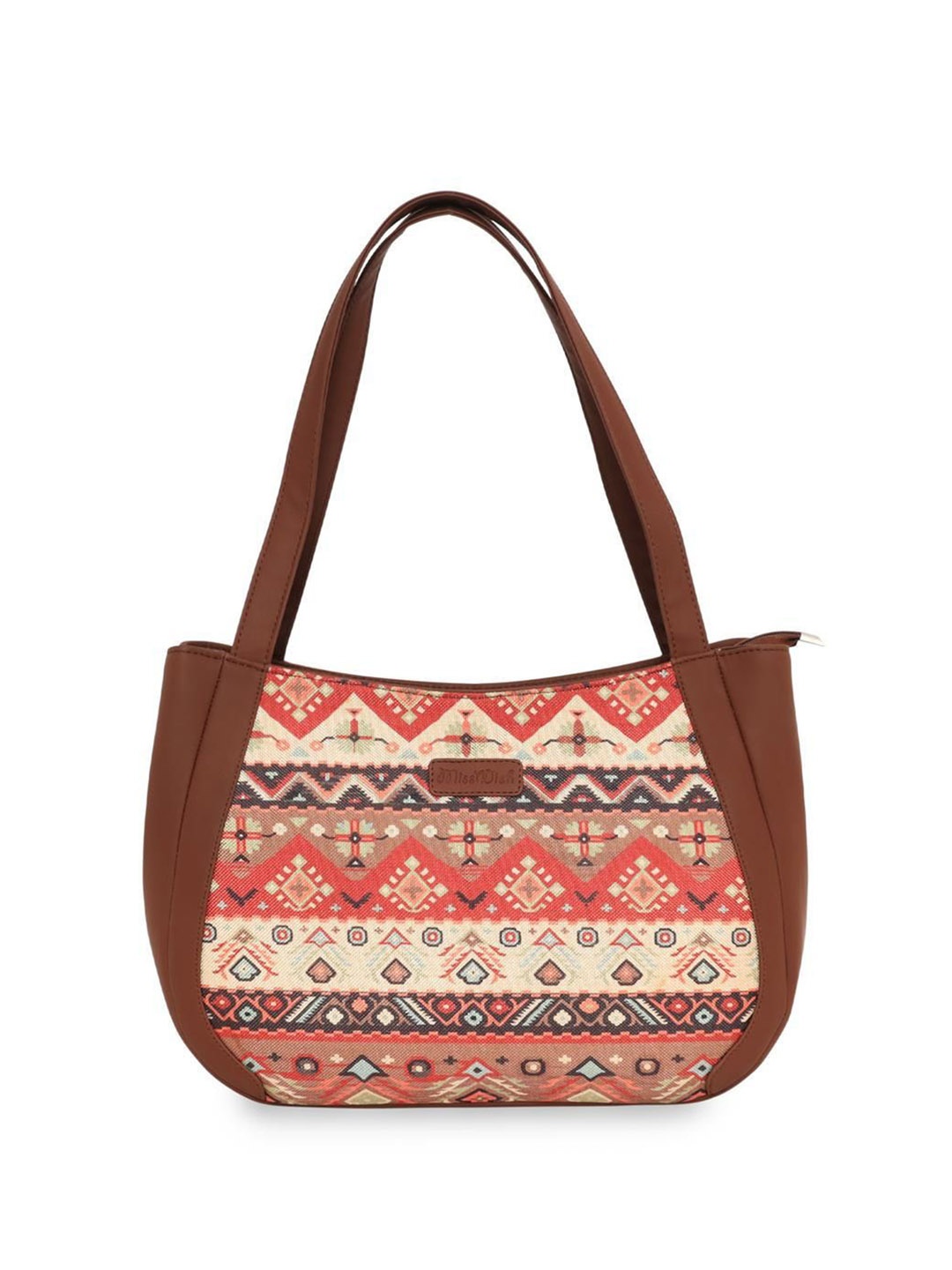 

Misswish Women Geometric Printed Structured Handheld Bag, Brown