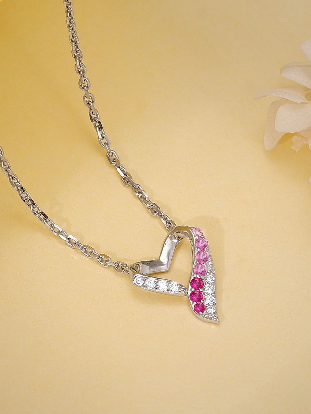 

GIVA 925 Sterling Silver Rhodium-Plated CZ Studded Ombre Heart Chain