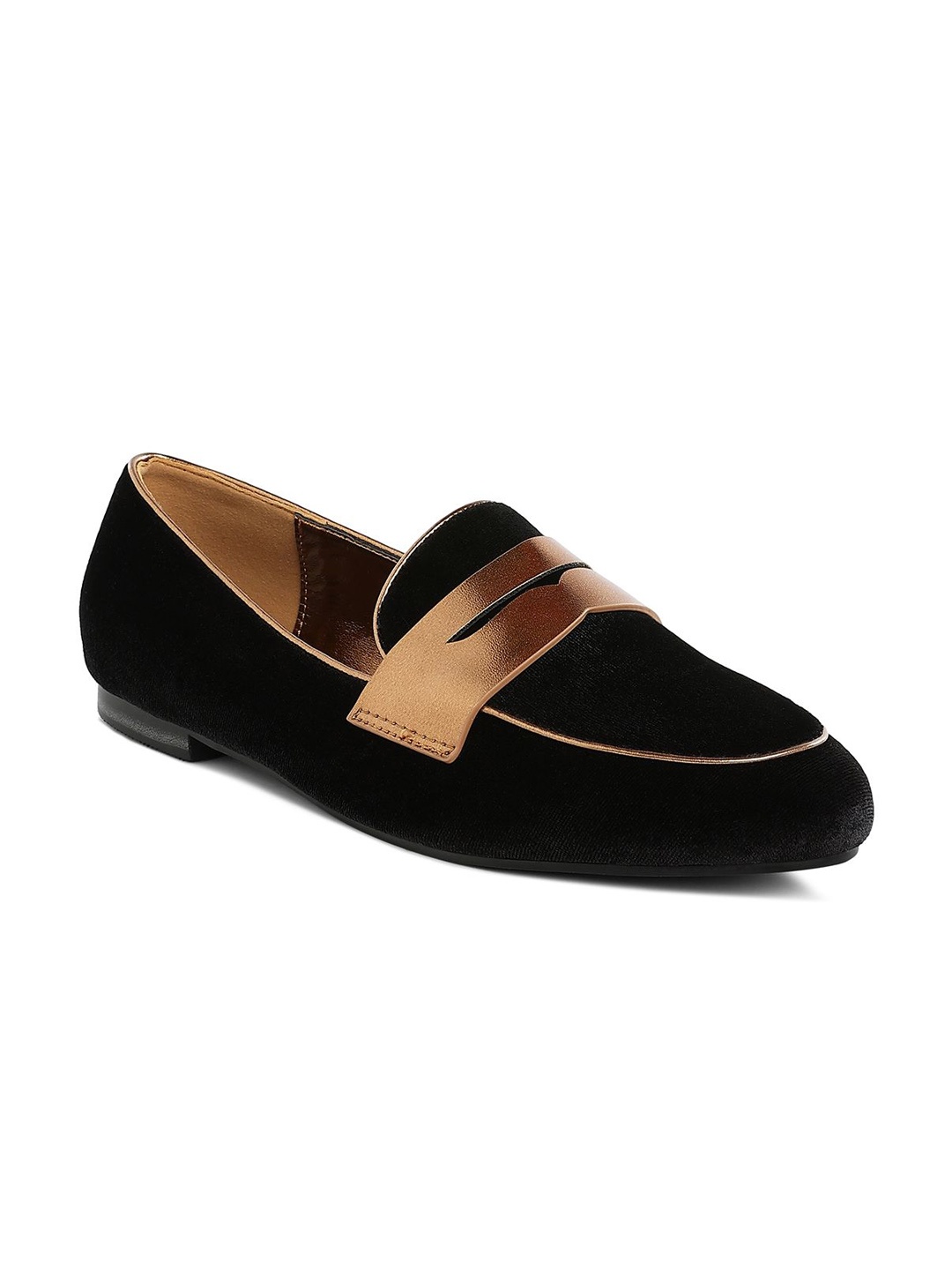 

RAG & CO Women Velvet Loafers, Black
