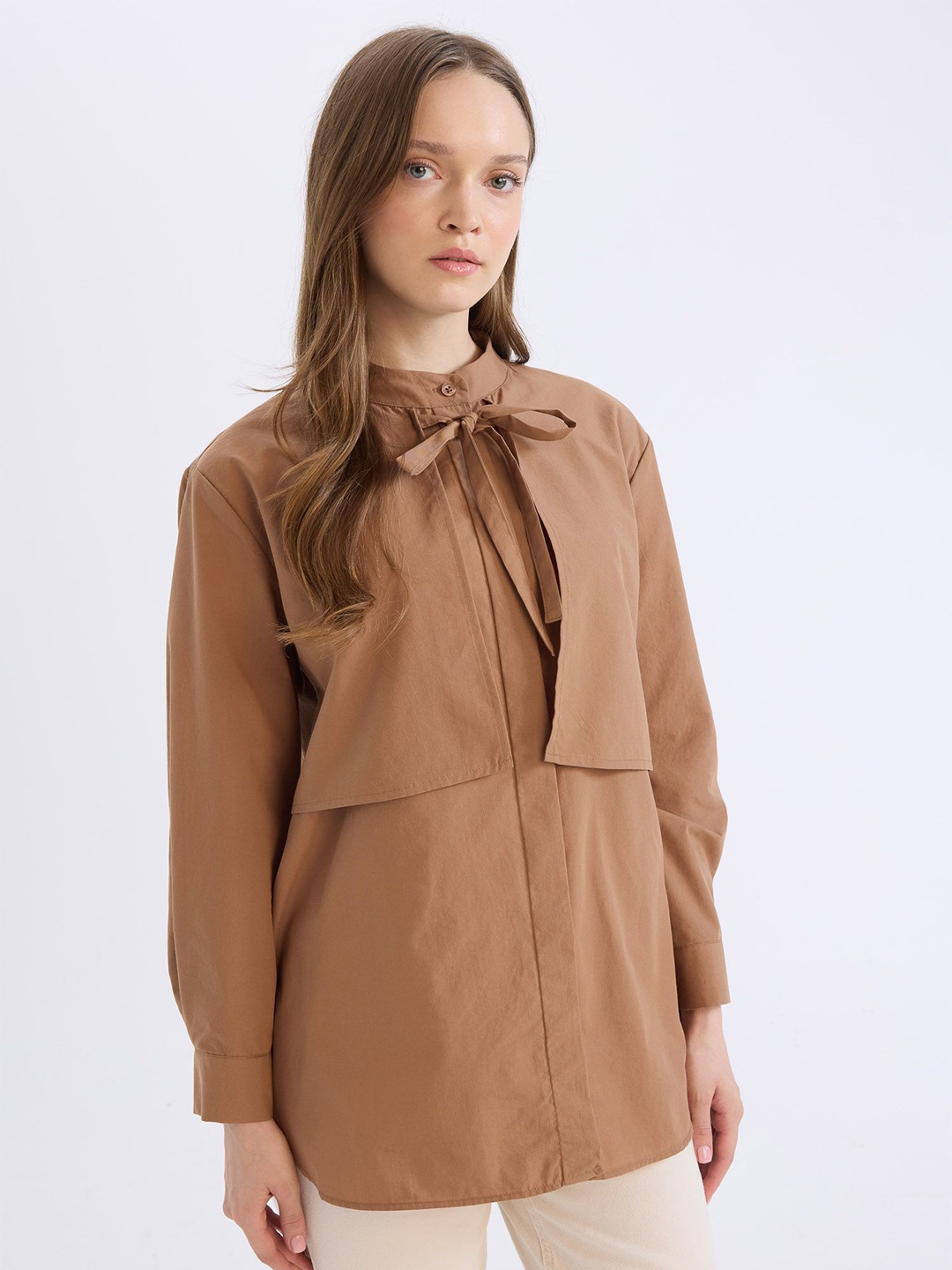 

DeFacto Women Bow Tunic, Brown
