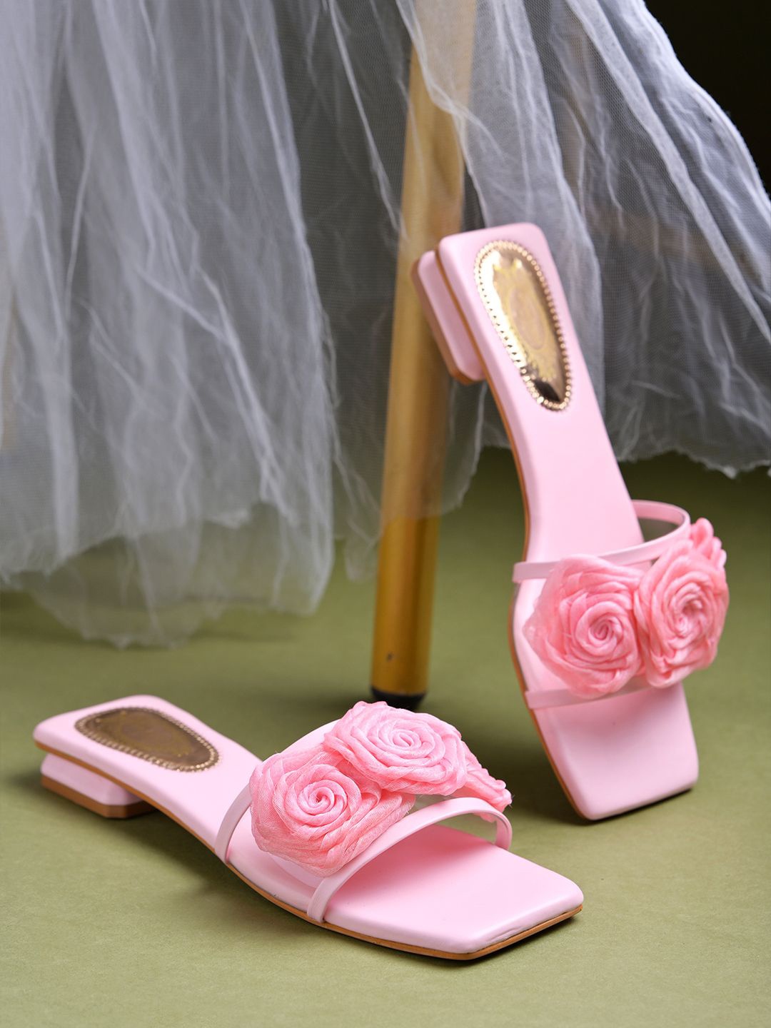 

Shoetopia Girls Open Toe Flats with Bows, Pink