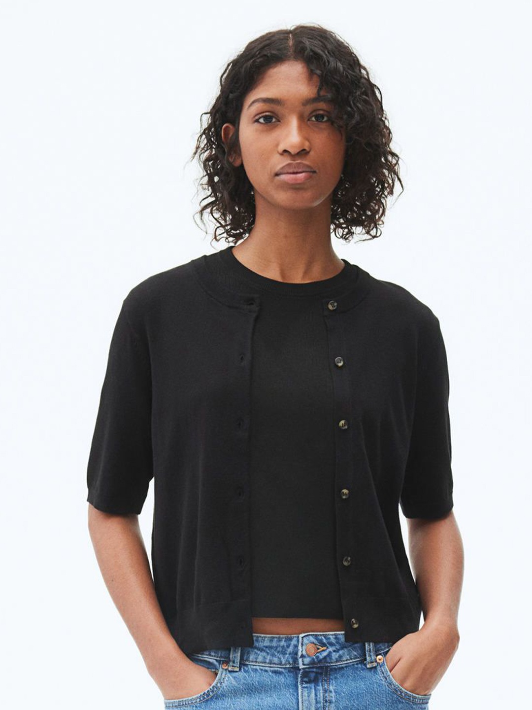 

H&M Women Short-Sleeved Cardigan, Black