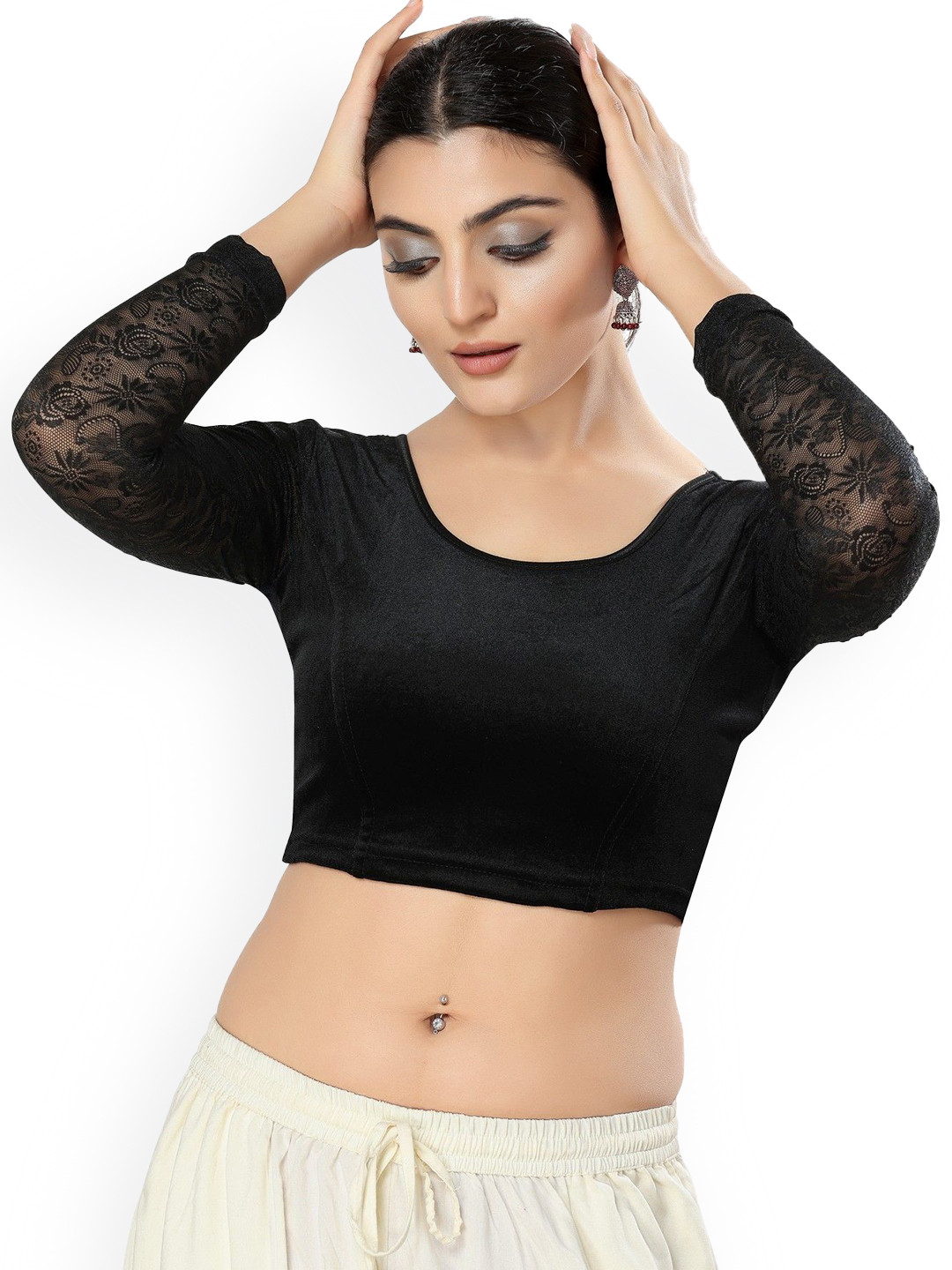

Mmore Round Neck Stretchable Saree Blouse, Black