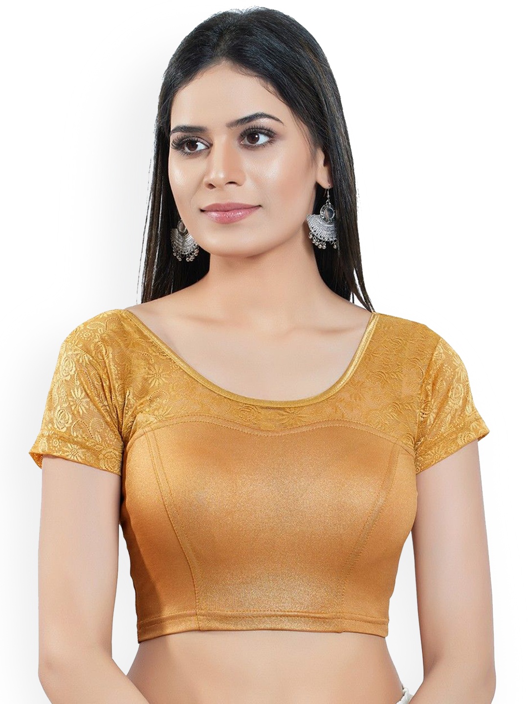 

Mmore Women Short Sleeves Stretchable Saree Blouse, Copper