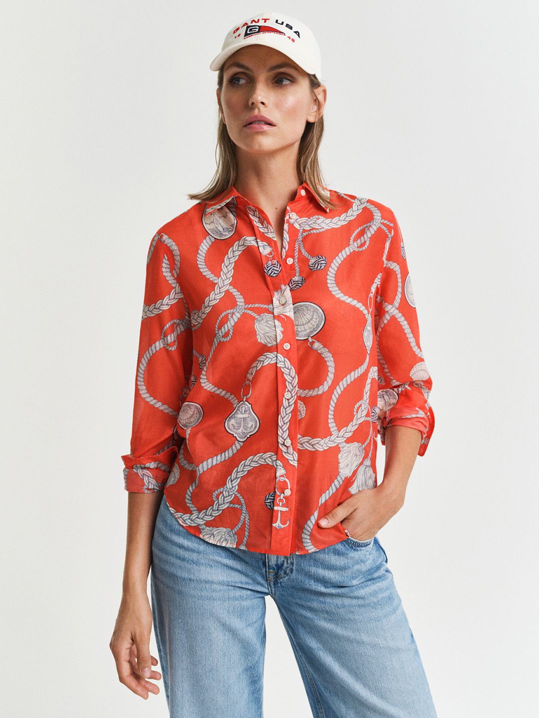 

GANT Women Spread Collar Floral Printed Cotton Casual Shirt, Red