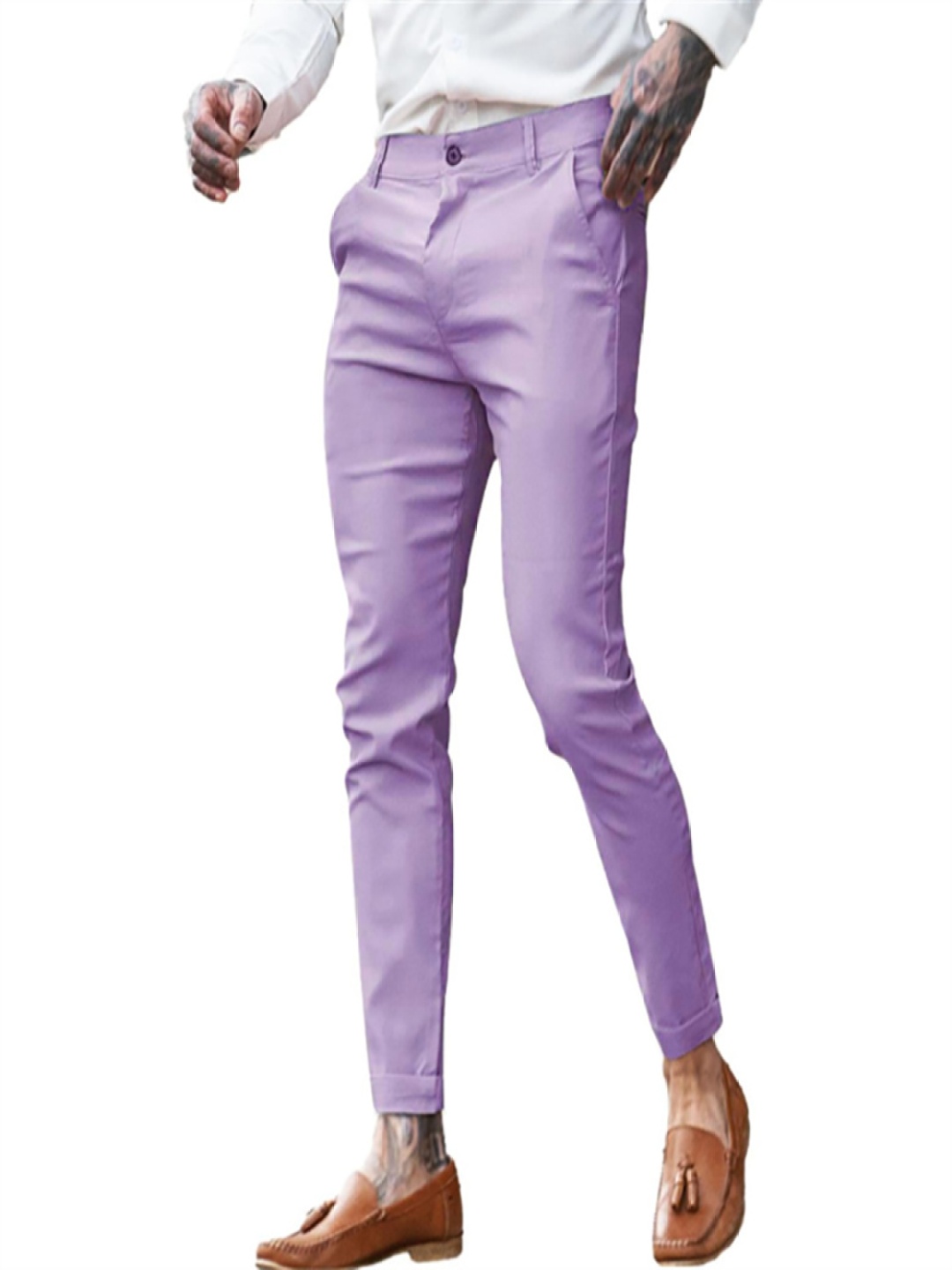 

StyleCast x Revolte Men Slim Fit Mid-Rise Trousers, Lavender