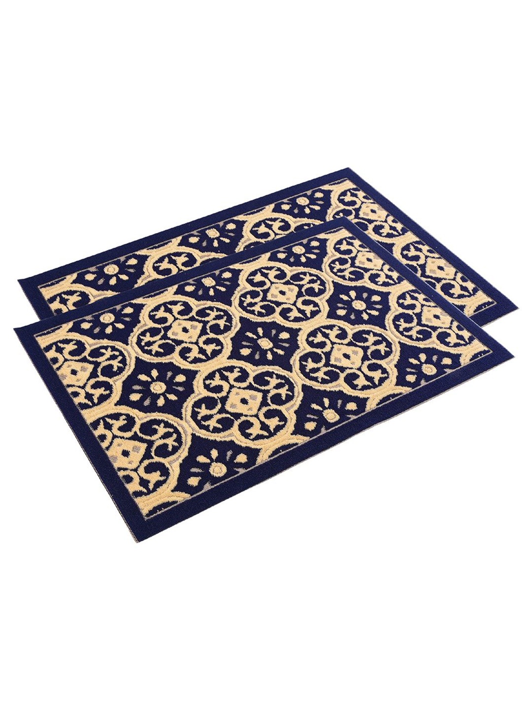 

Kuber Industries Blue & Beige 2 Pieces Rectangular Anti-Skid Doormats