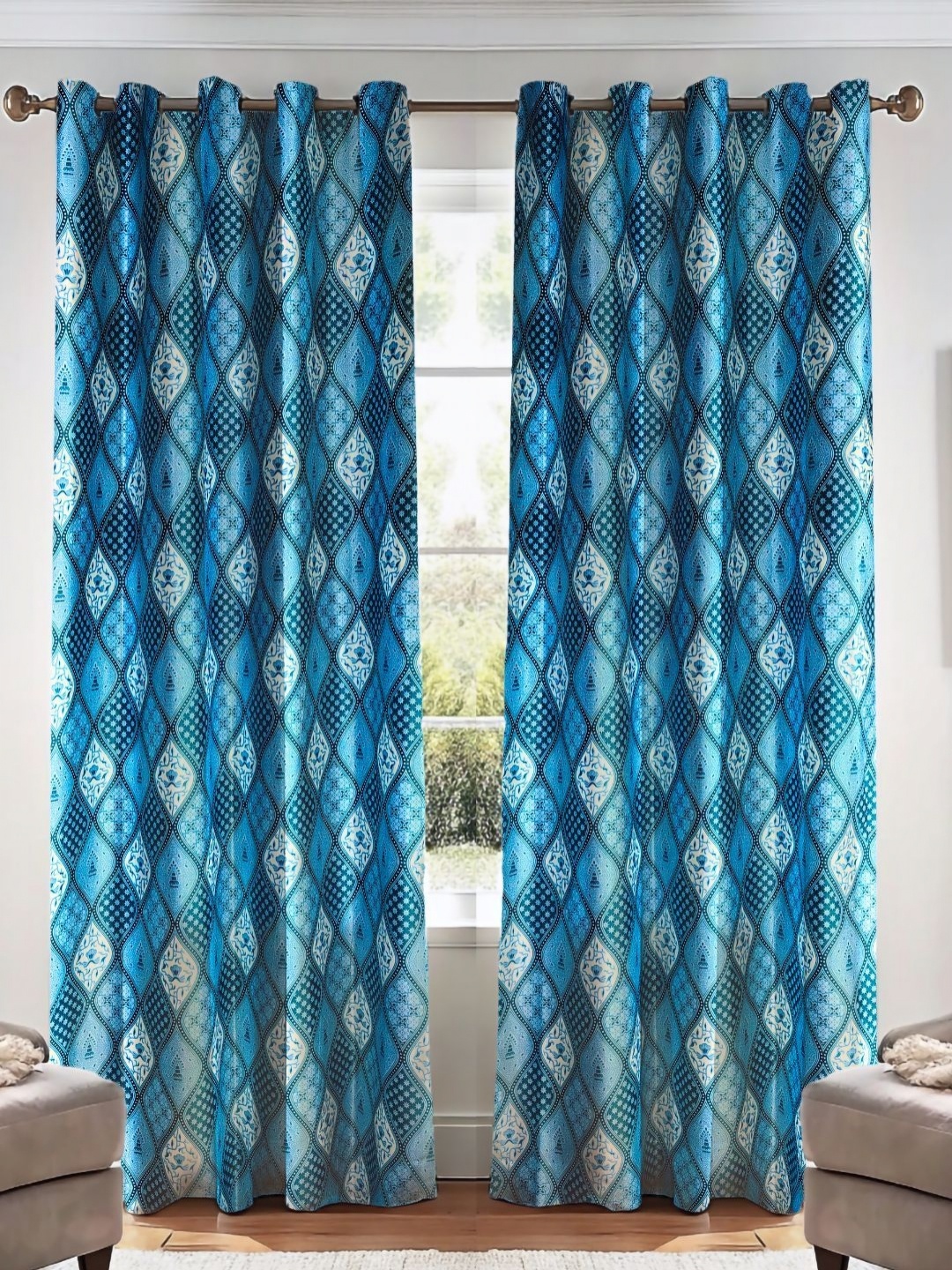 

Kanodia Poly Fab Blue And White 2 Pieces Printed Premium Room Darkening Door Curtain