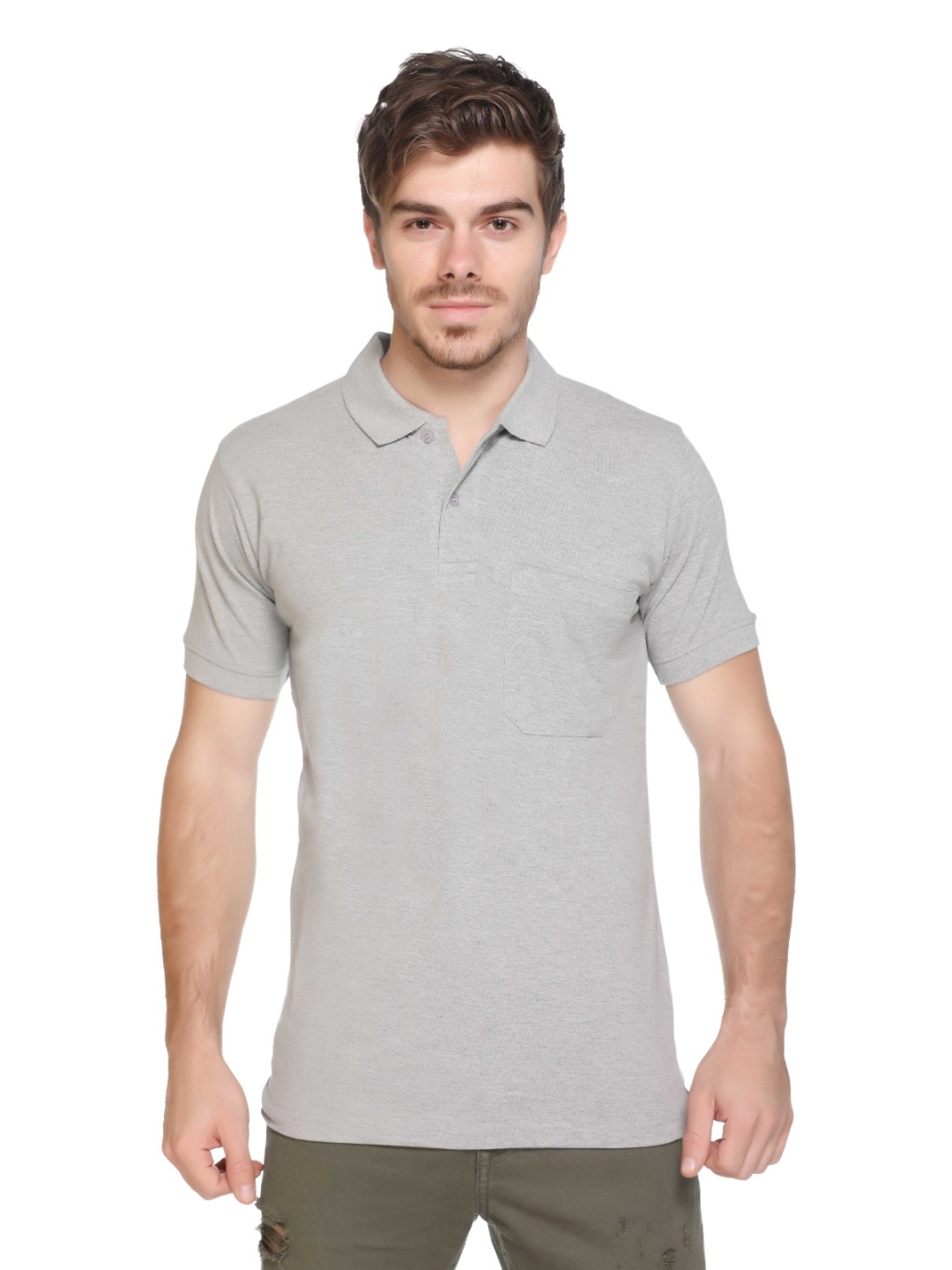 

Colors and Blends Men Solid Polo Collar Cotton T-shirt, Grey