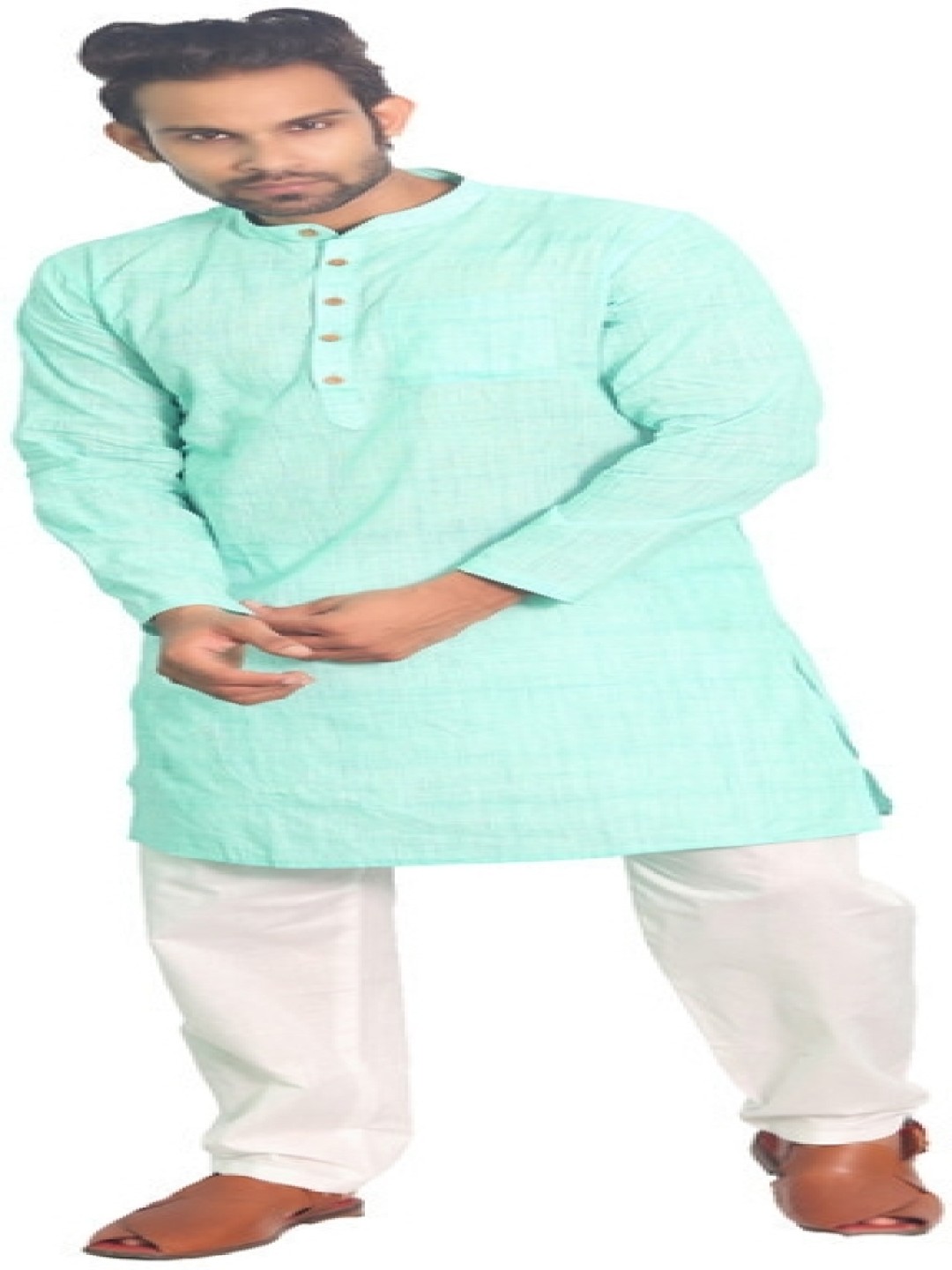 

House of Aqss Band Collar Pure Cotton Straight Kurta With Pyjamas, Blue
