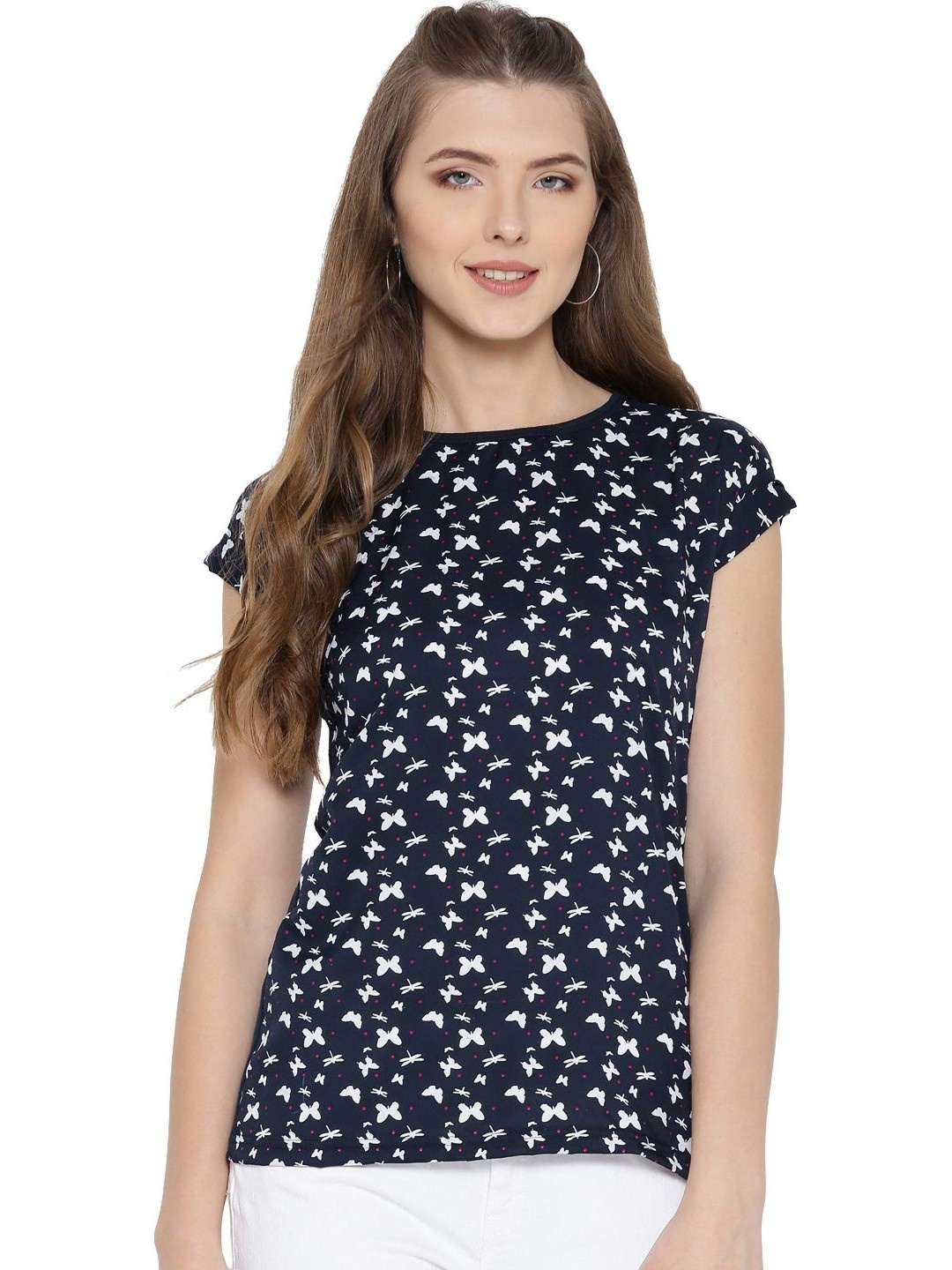 

Moda Rapido Women Graphic Printed Round Neck Cotton Slim Fit T-shirt, Navy blue