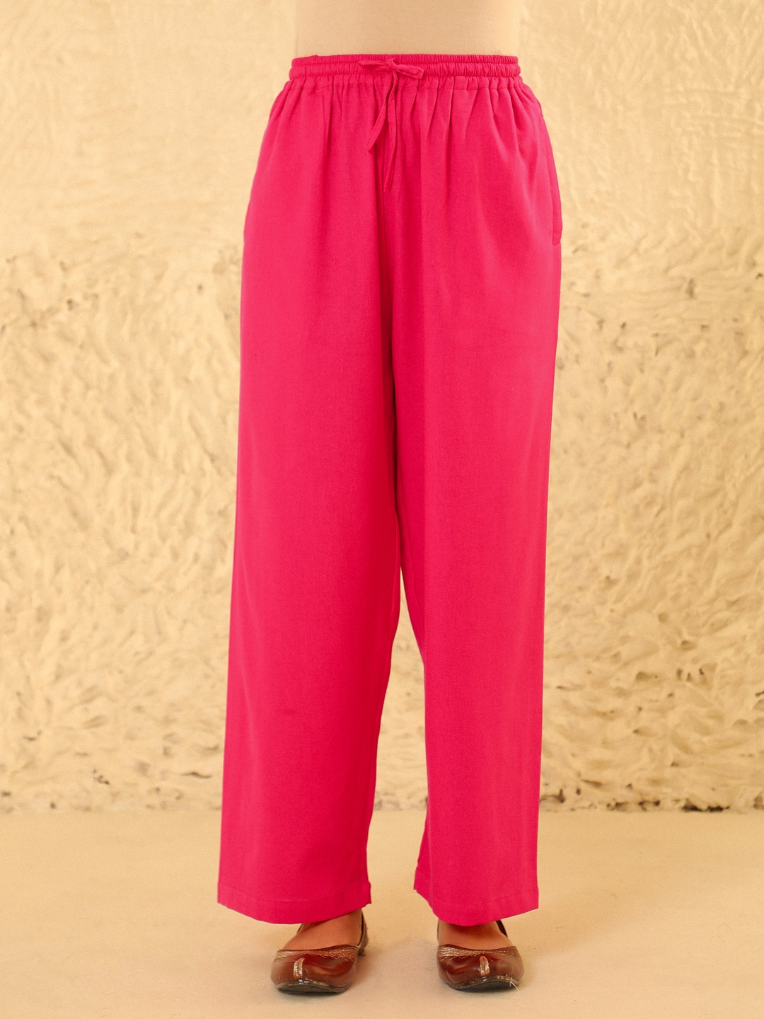 

House of Chikankari Cotton Women's Solid Straight Pant - Dark Pink