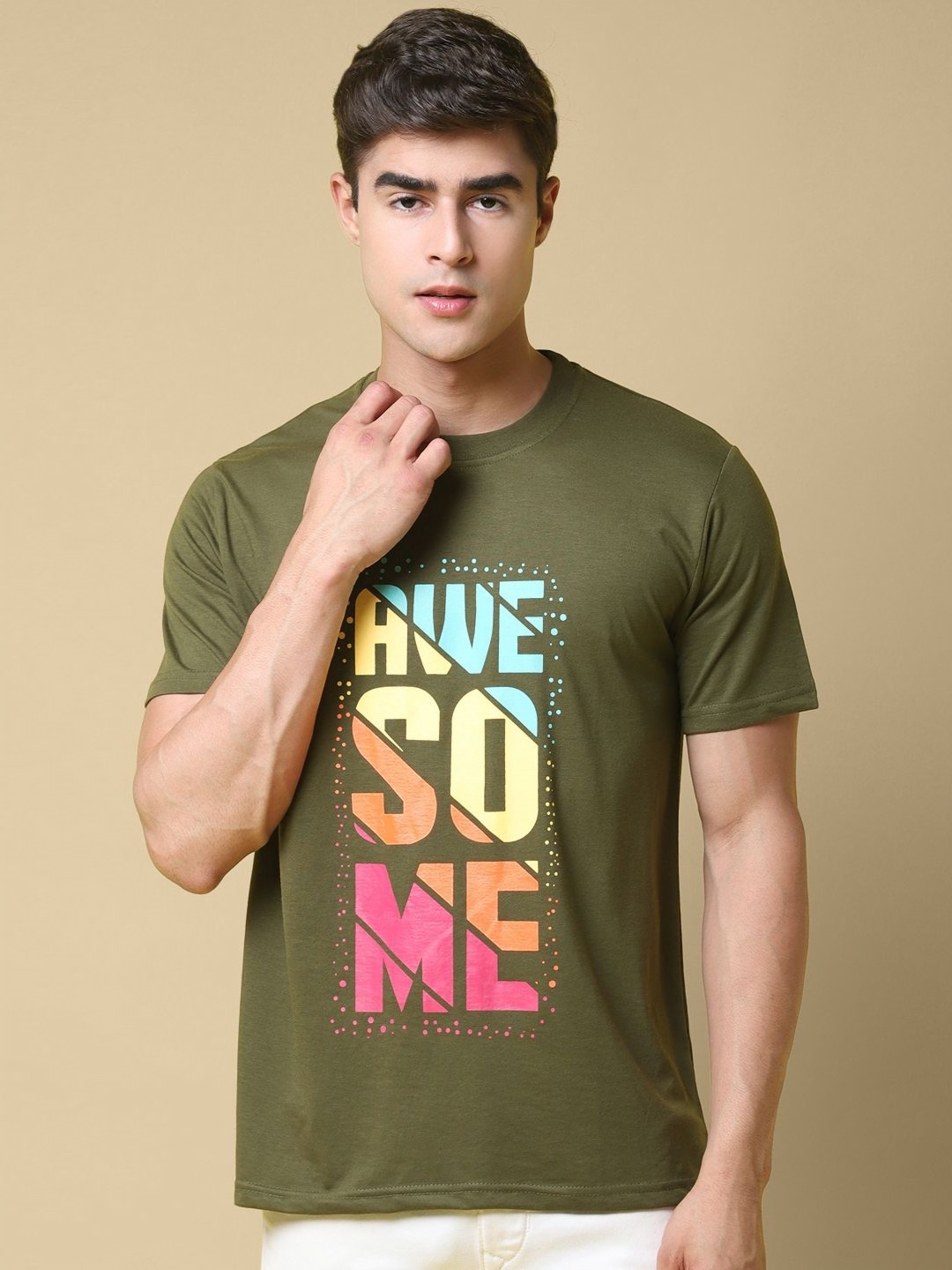 

SZN Men Typography Printed Round Neck Cotton T-shirt, Green