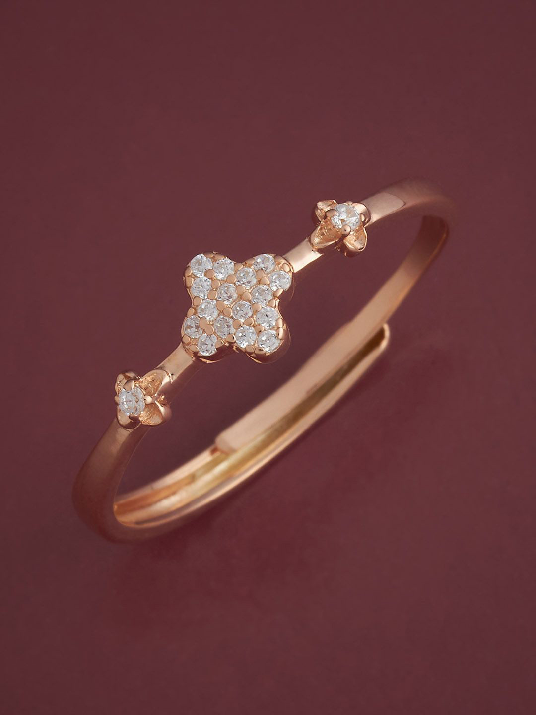 

Kushal's Fashion Jewellery Sterling Silver Rose Gold-Plated CZ Studded Temple Finger Ring