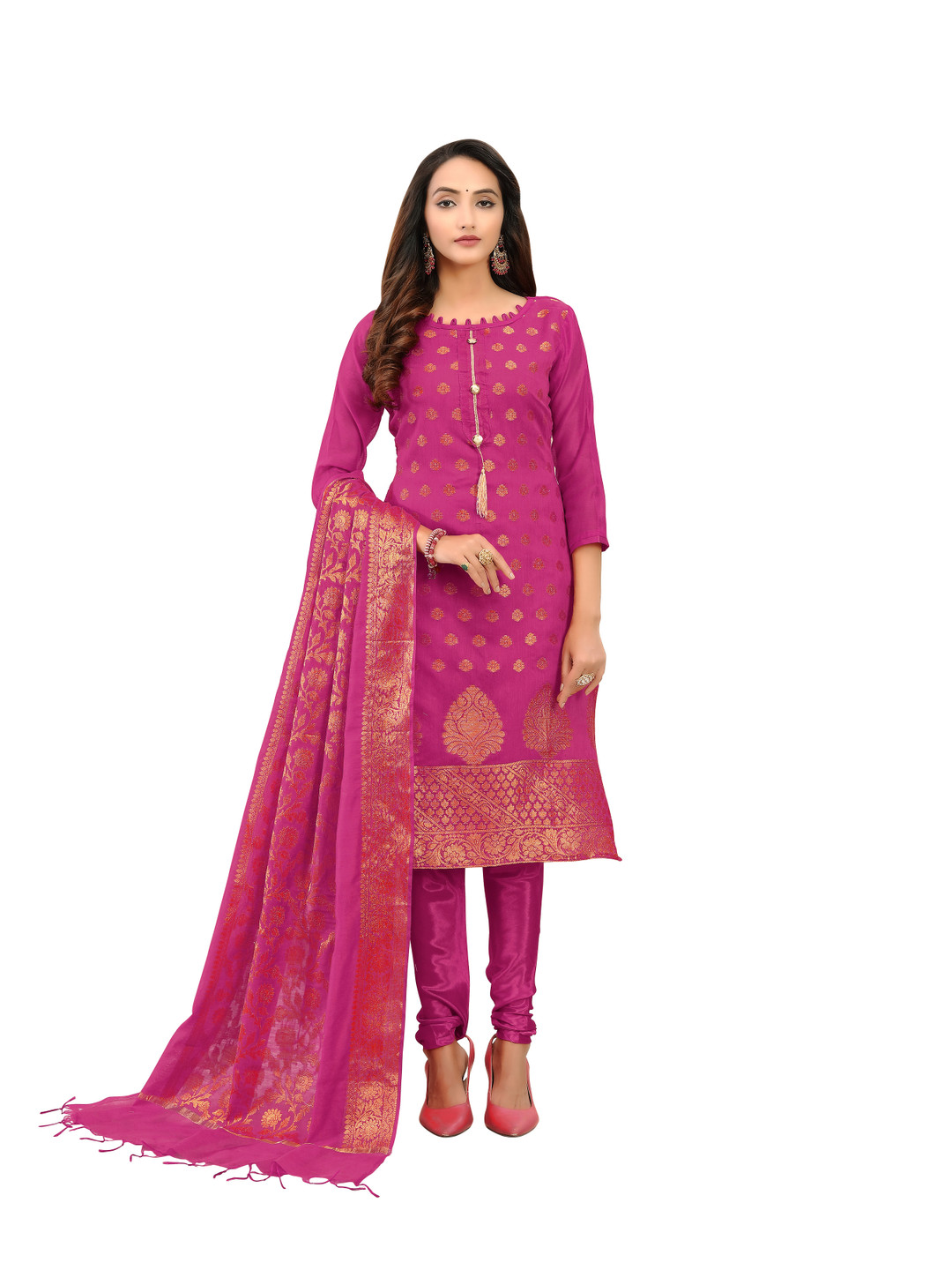 

HERE&NOW Embellished Unstitched Dress Material, Magenta