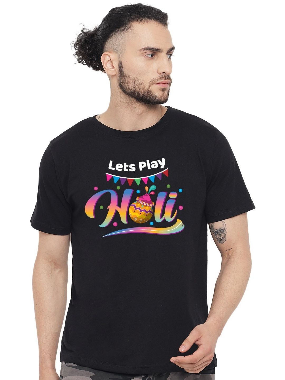 

FFLIRTYGO Men Graphic Printed Round Neck Cotton T-shirt, Black
