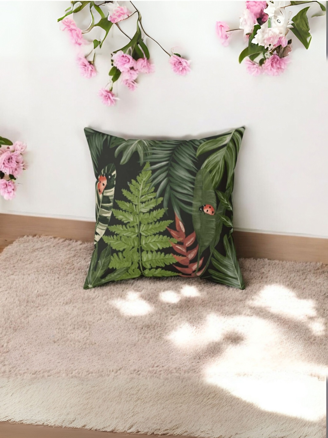 

LUSHLYF Green & Brown Floral Velvet Square Cushion Covers