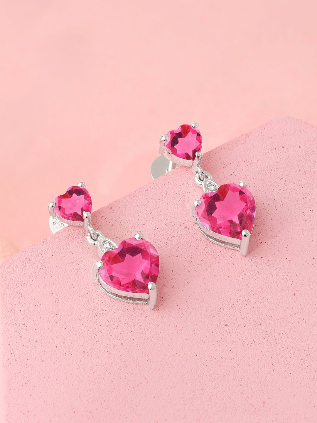 

GIVA 925 Silver Rhodium-Plated Heart Shaped Stone Studded Drop Earrings