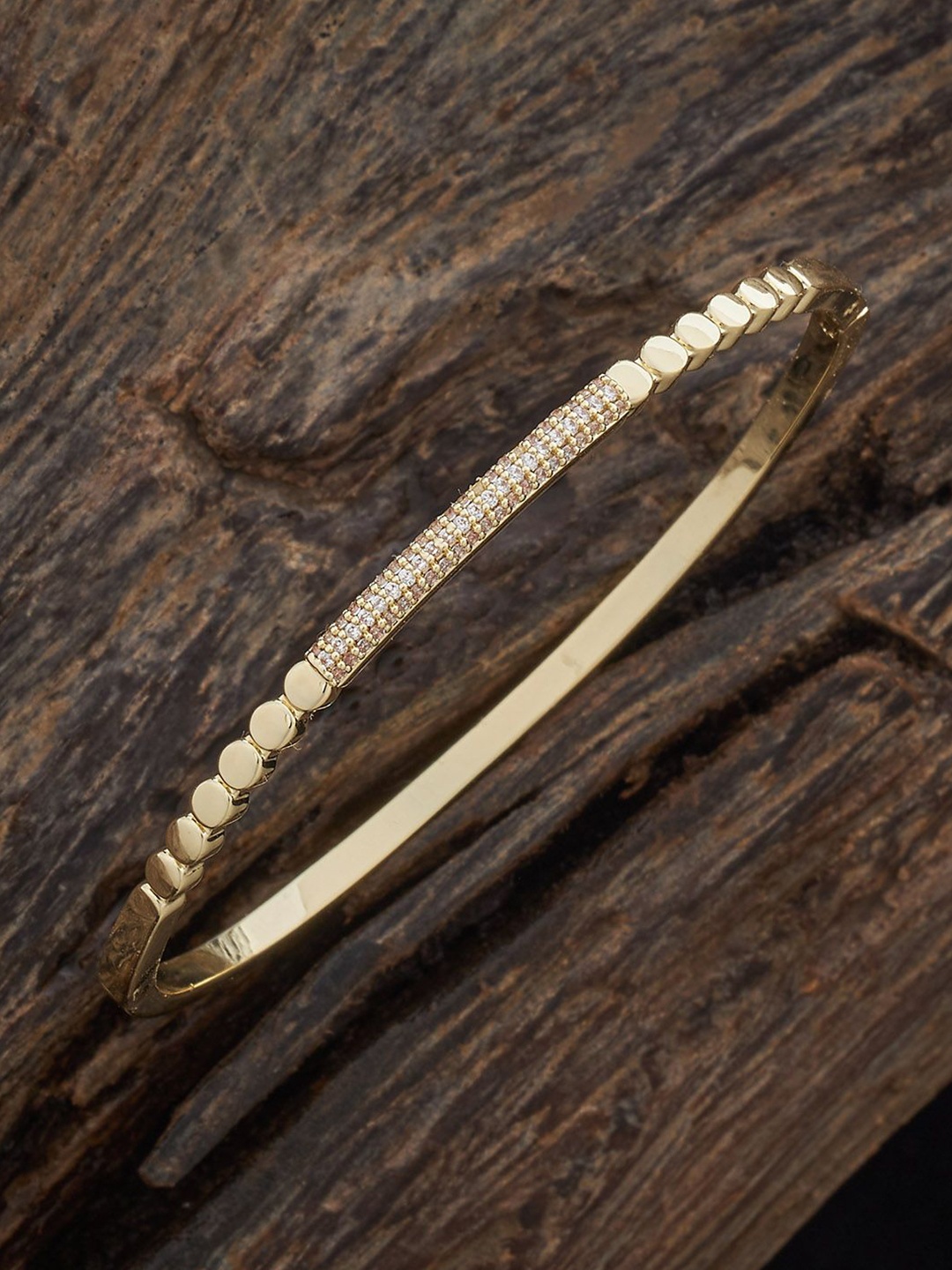 

Kushal's Fashion Jewellery Gold-Plated Zircon-Studded Kada Style Bracelet