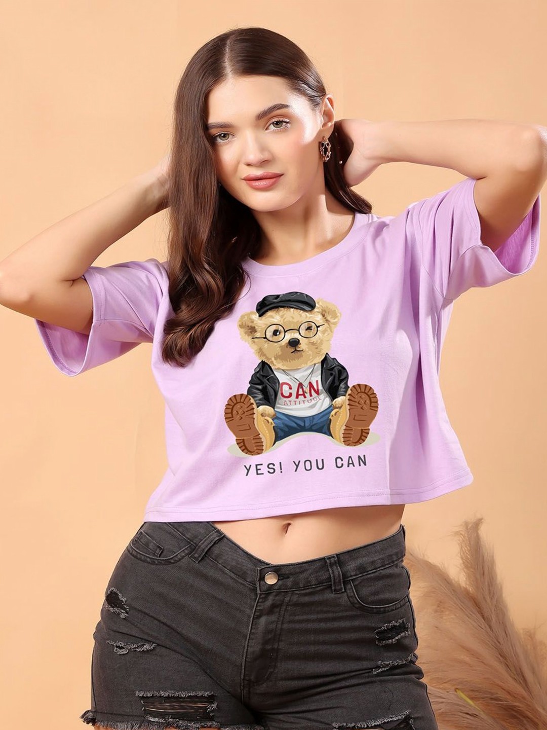 

SWIFTLY Women Bio Finish Graphic Printed Round Neck Cotton Oversized T-shirt, Lavender