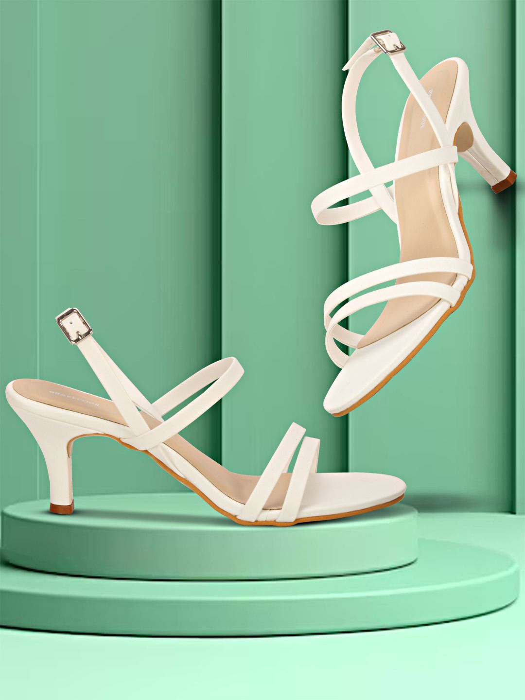 

GRACECODE Women PU Kitten Sandals, White