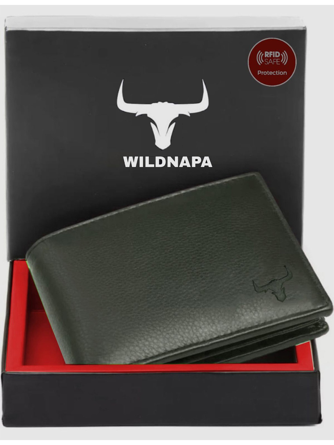 

WILDNAPA Men Leather Two Fold Wallet, Green