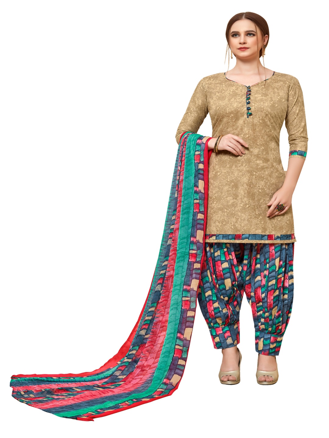 

HERE&NOW Abstract Printed Unstitched Dress Material, Beige